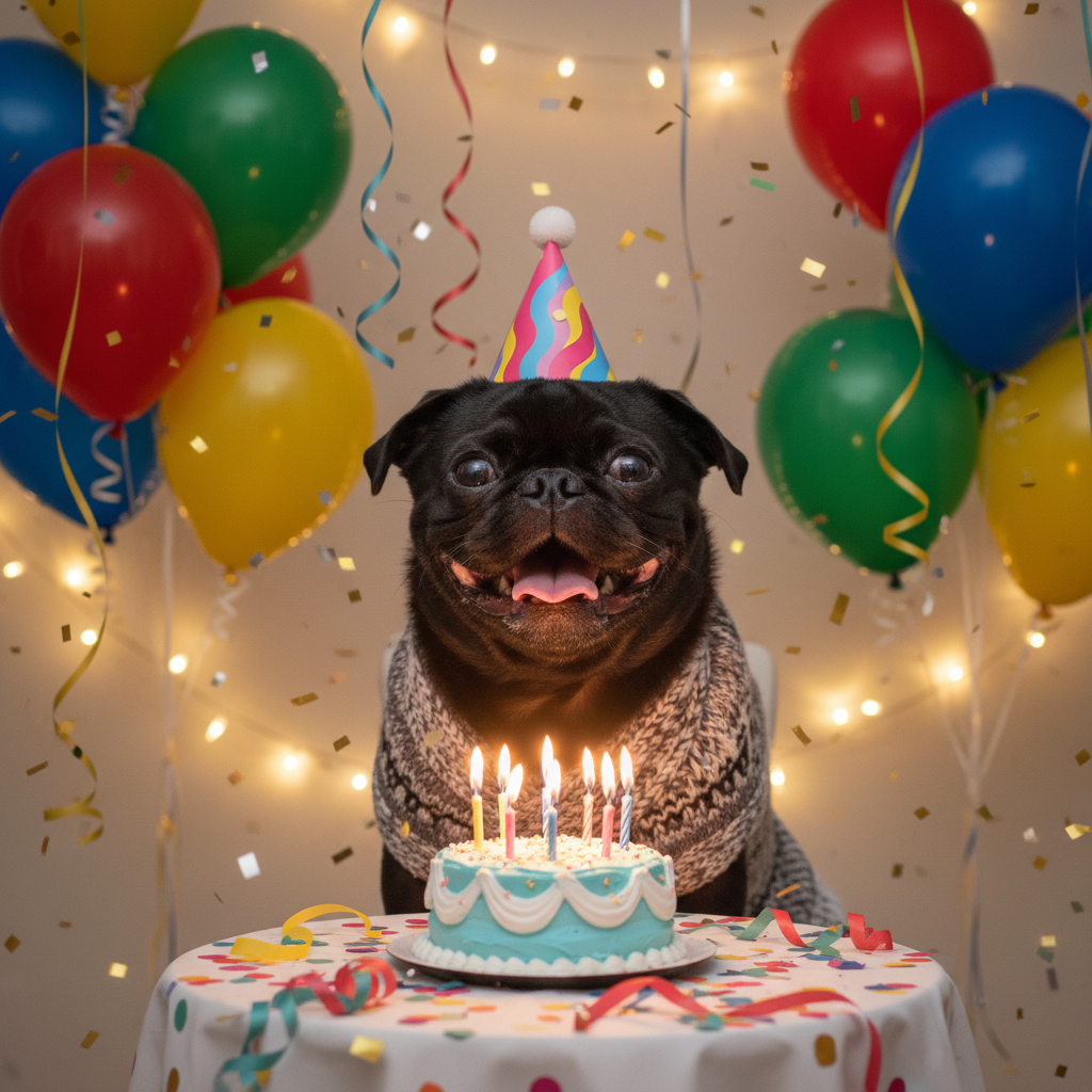 Pug Birthday portrait